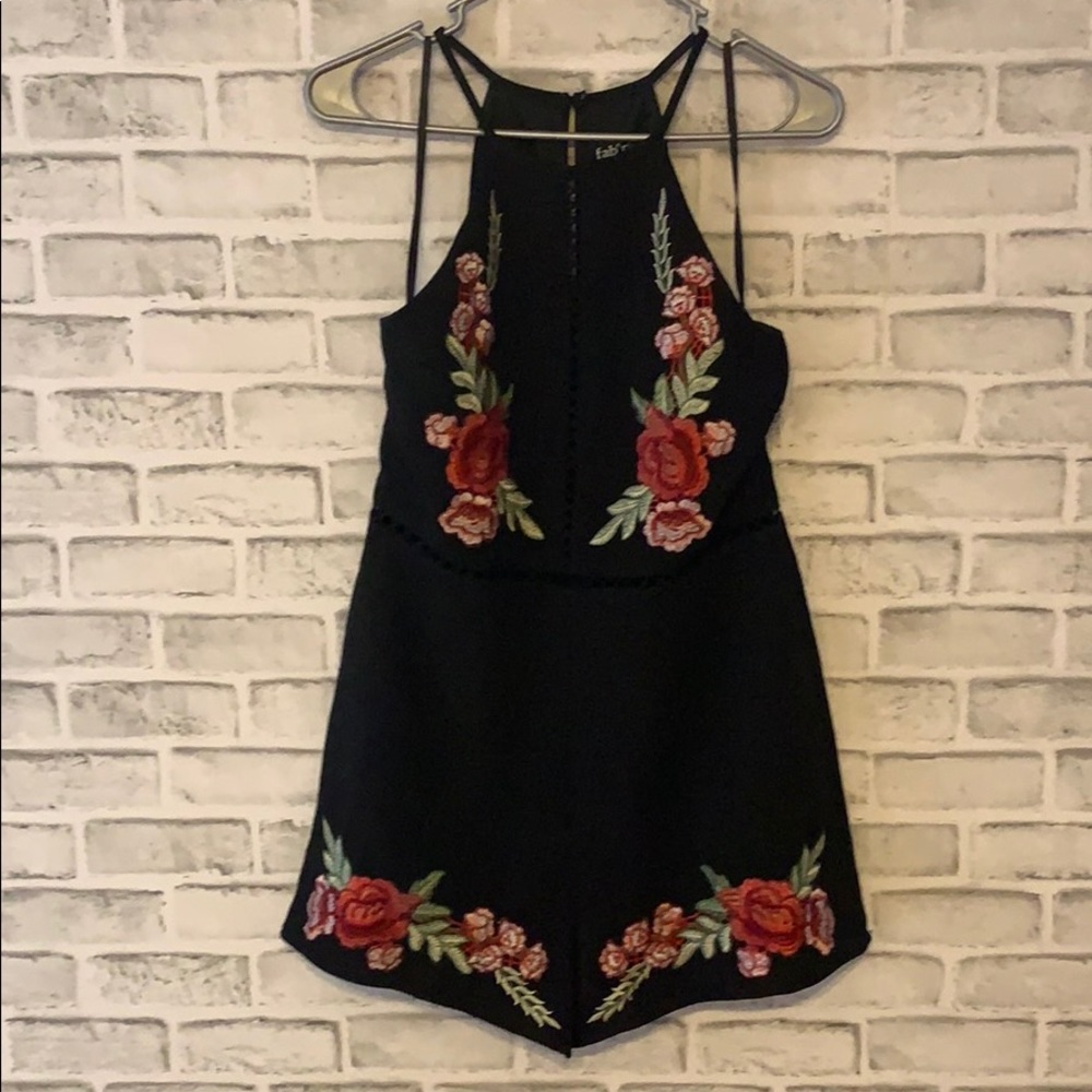 Black embroidered romper